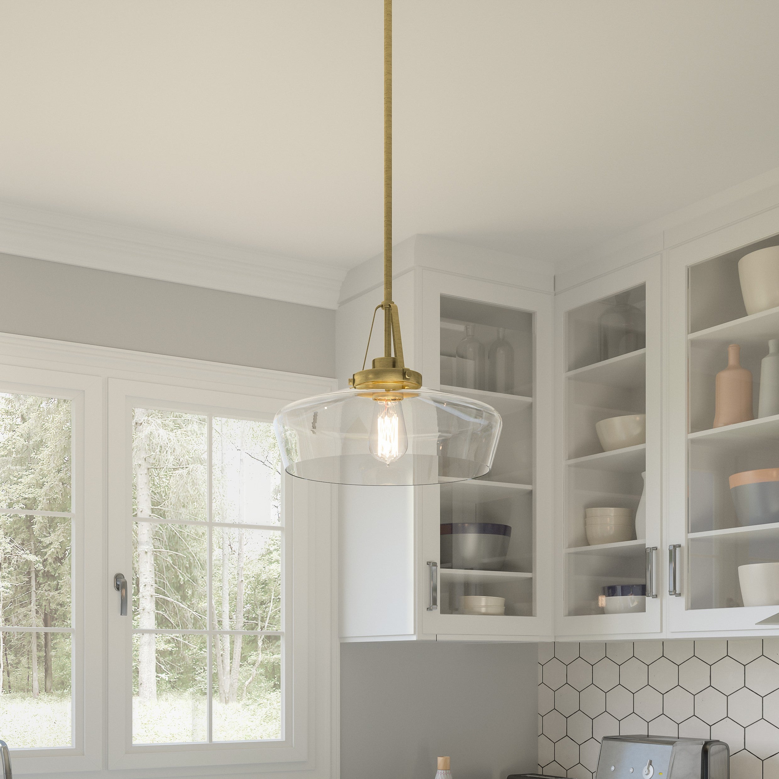 Quoizel Haven Pendant svítidlo aged brass čiré sklo