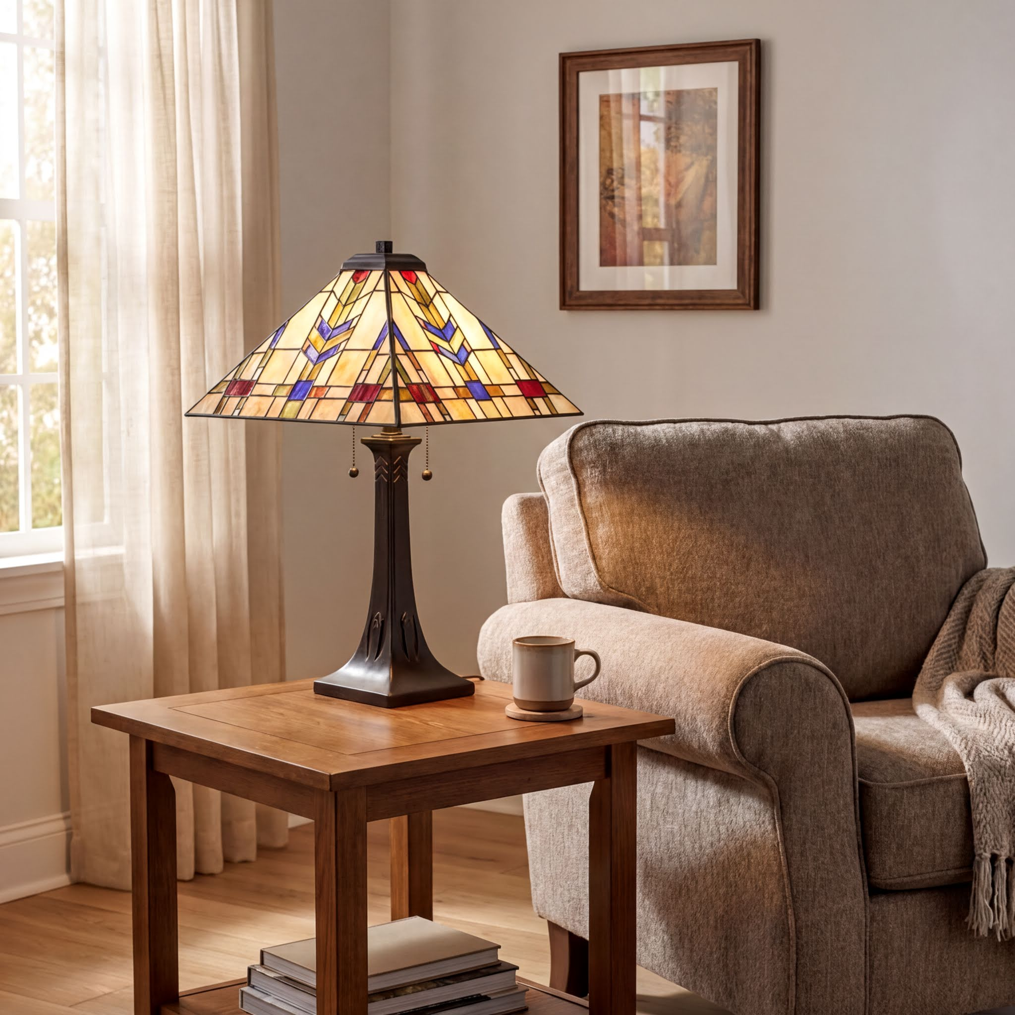 Quoizel Draxen stolní lampa bronz vitráž