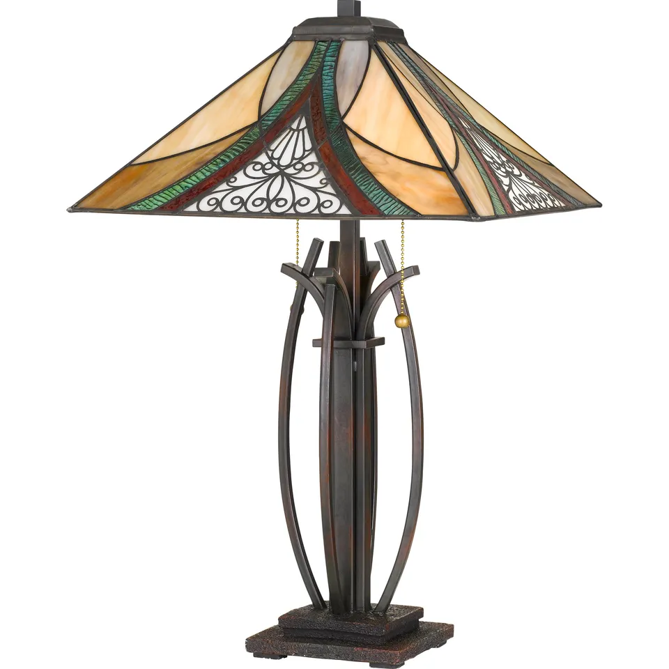 Quoizel Orleans stolní lampa Valiant Bronze vitráž
