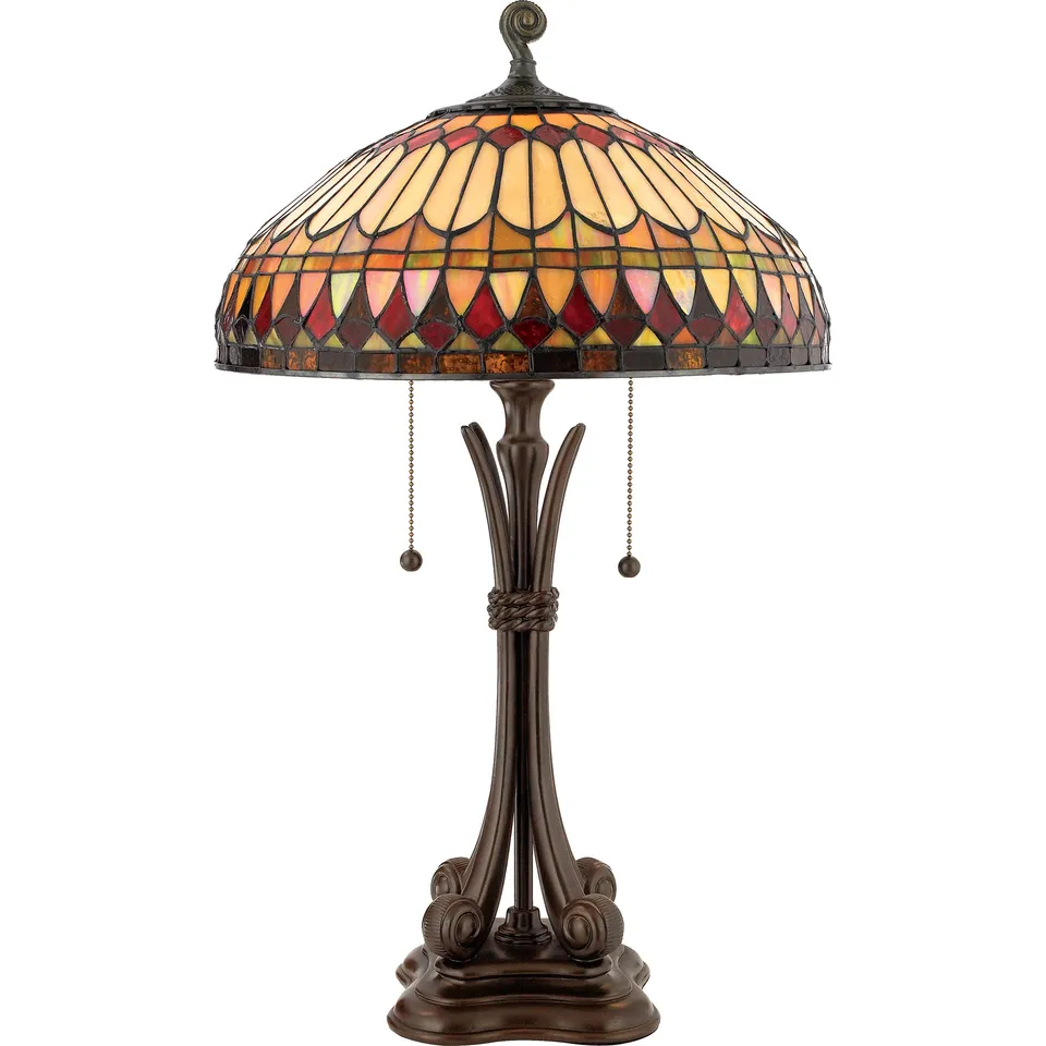 Quoizel West End Table Lamp stolní lampa brushed bullion vitráž