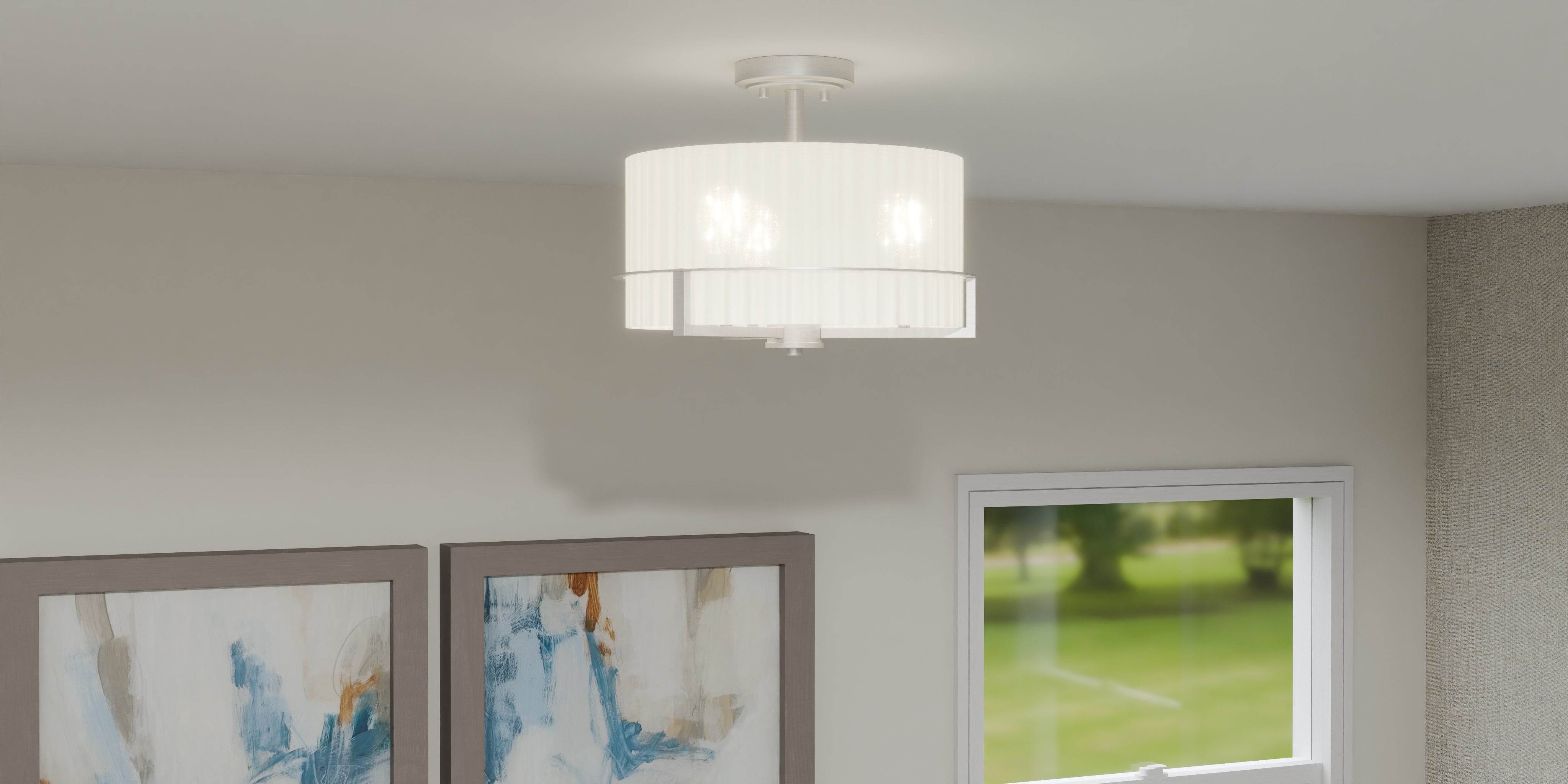 Quoizel Seymour Semi-Flush stropní světlo kartáčovaný nikl opál