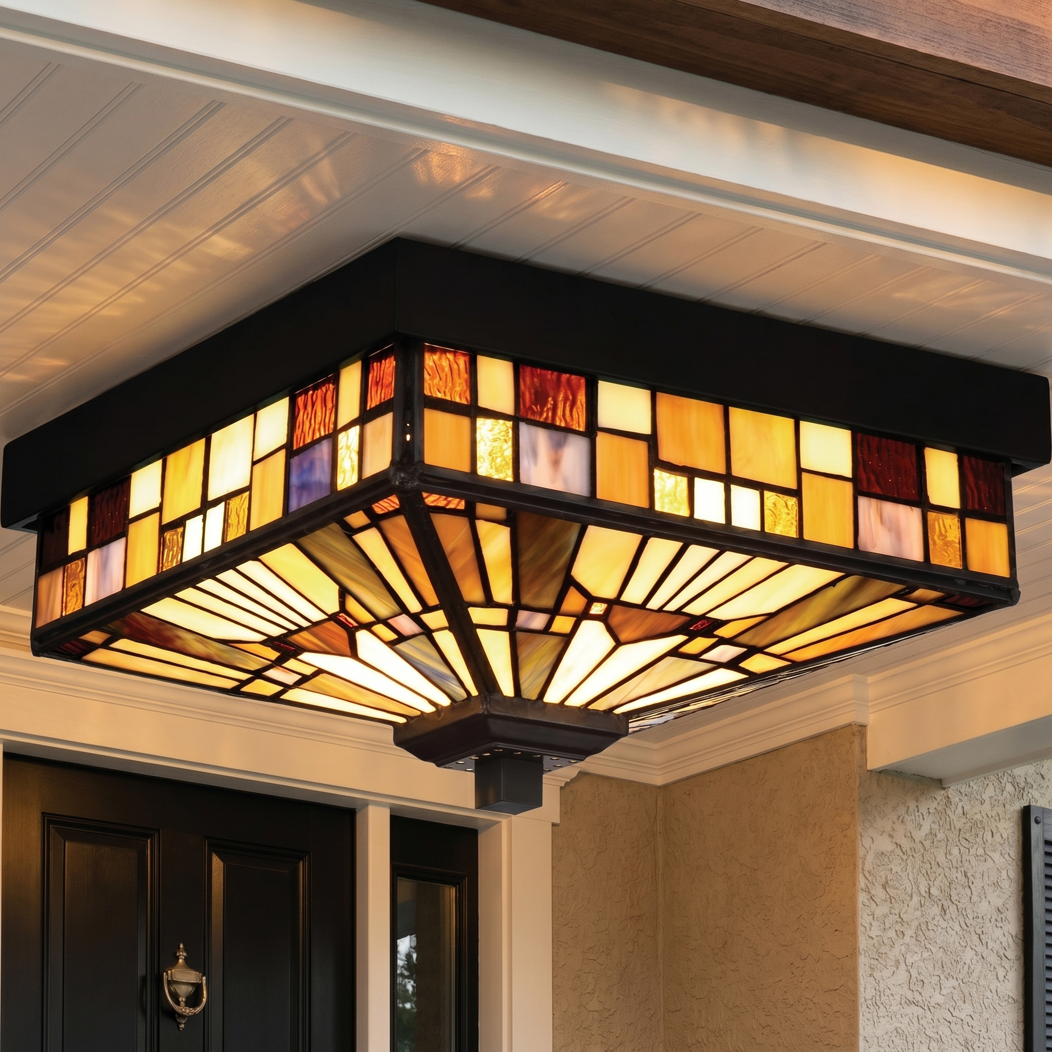 Quoizel Inglenook stropní svítidlo bronz 28 cm vitráž