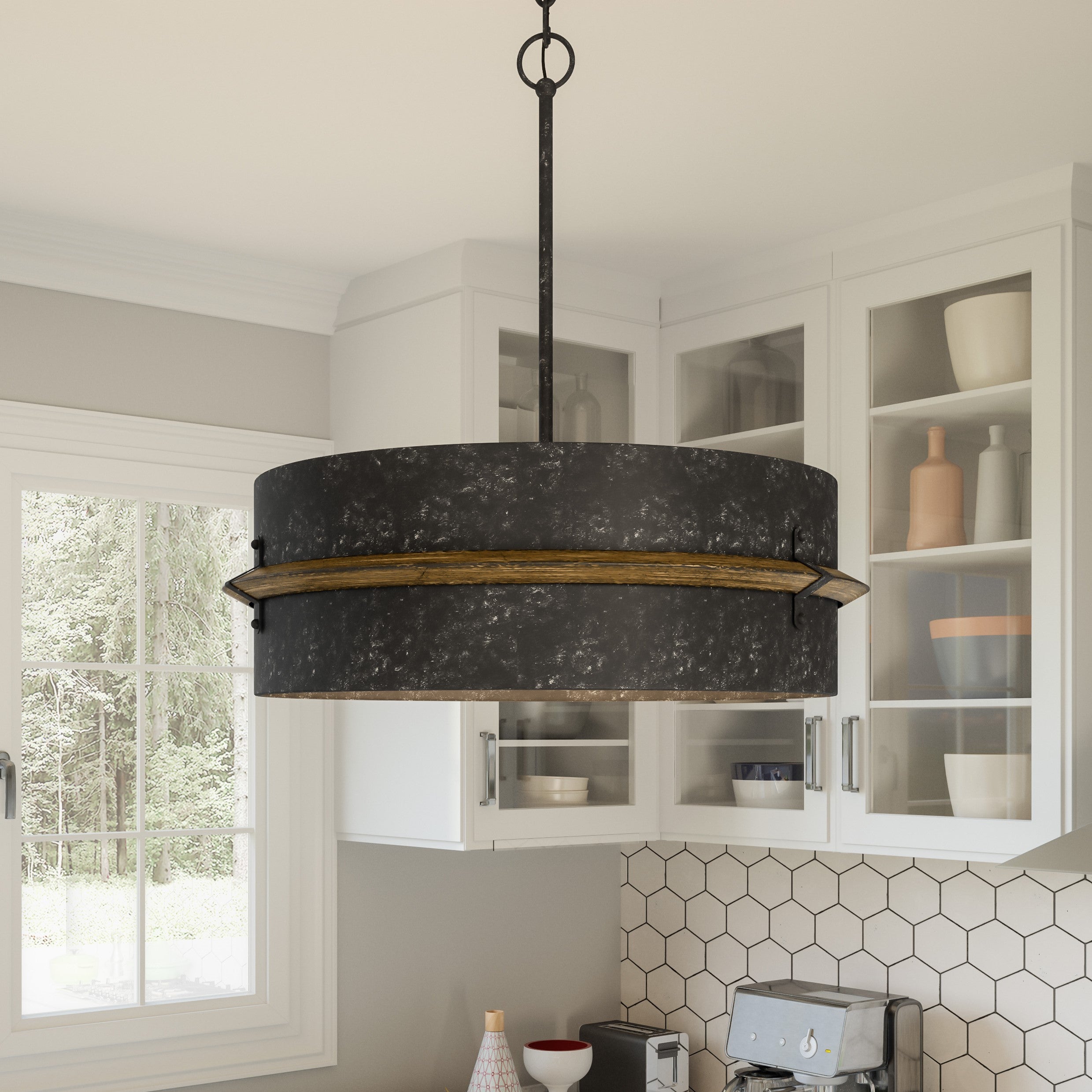 Quoizel Lariat Pendant závěsné svítídlo old black dřevo