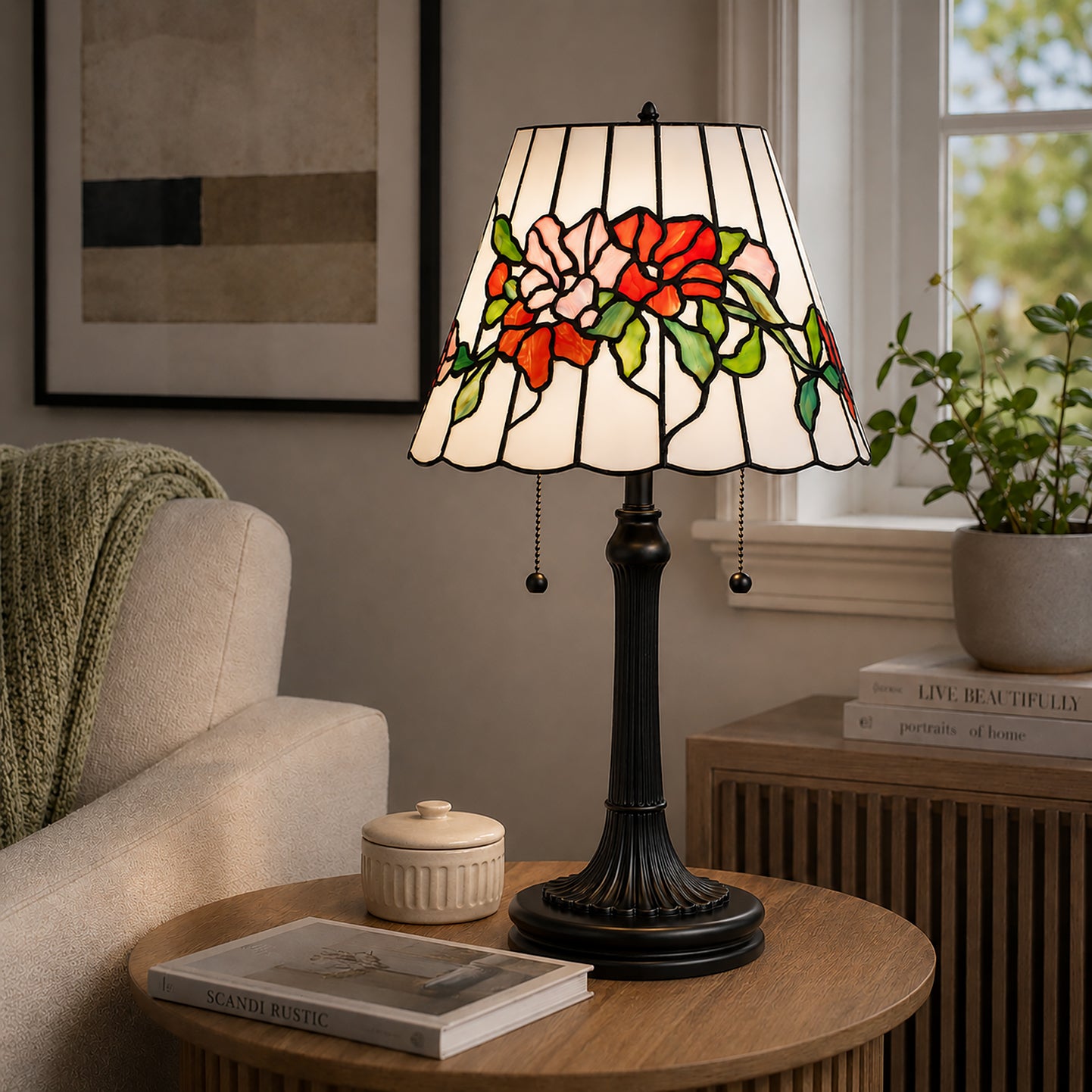 Quoizel Aurora stolní lampa černá tiffany sklo