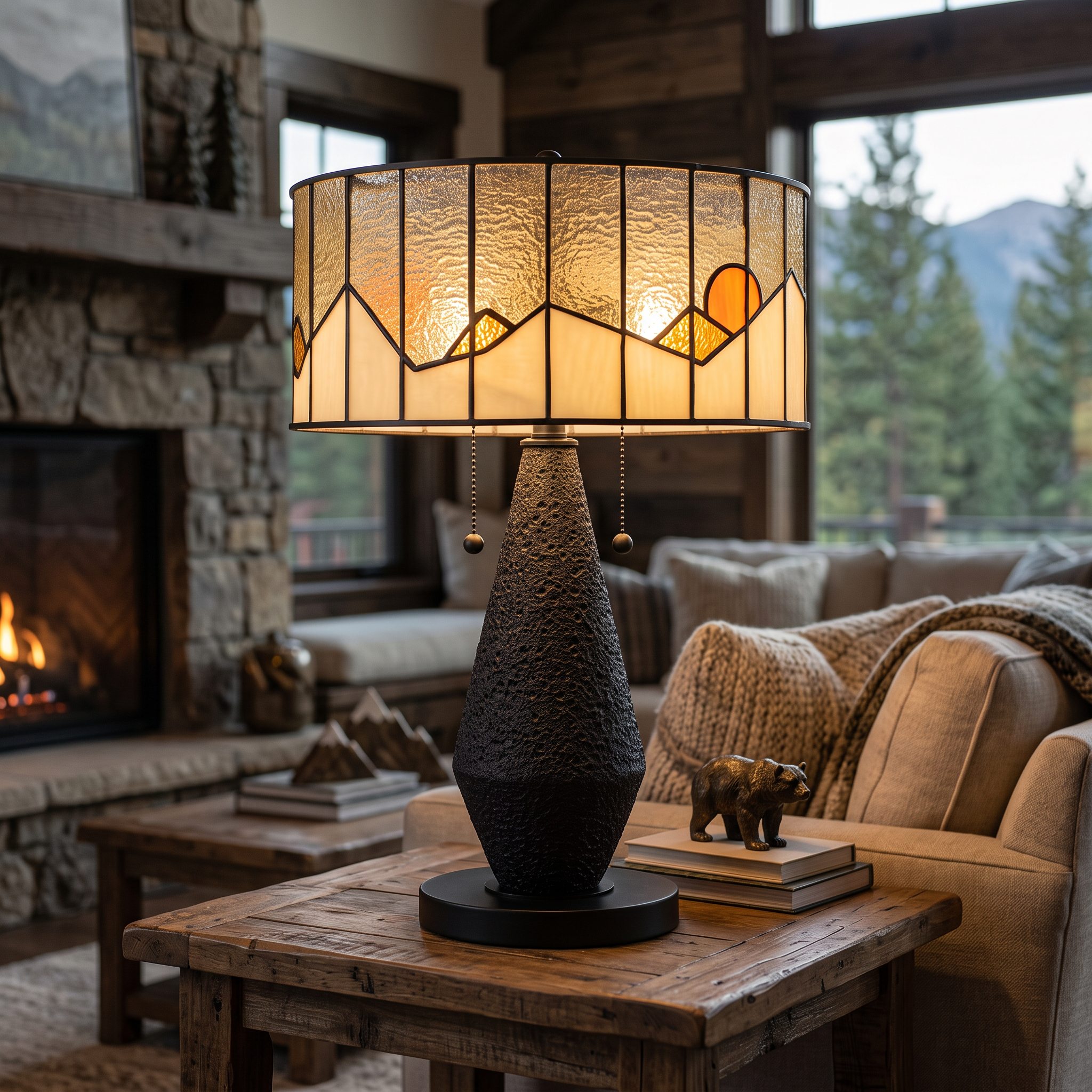 Quoizel Blackwood Table Lamp lampa matná černá vitráž