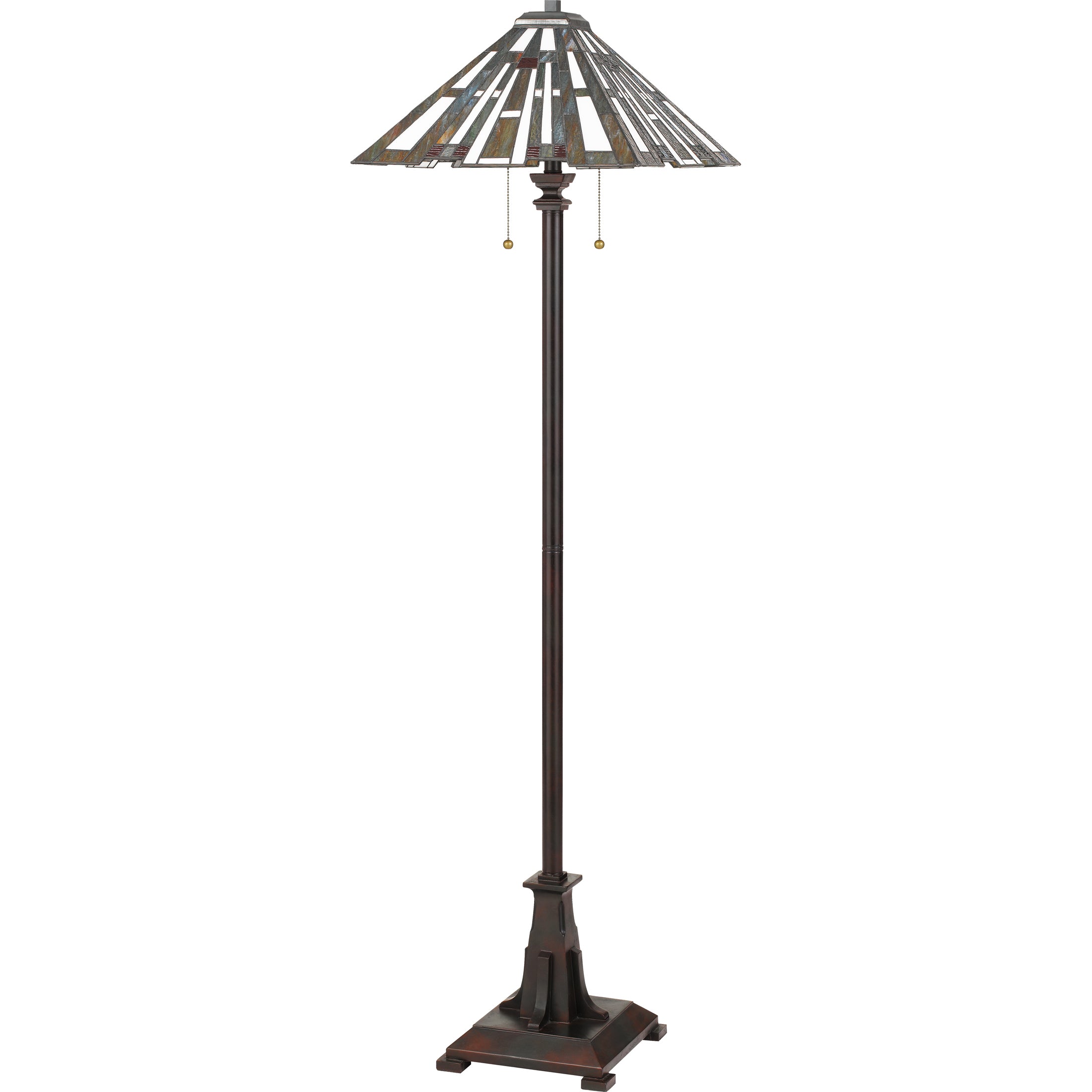 Quoizel Maybeck stojací lampa 2 světla bronz vitráž