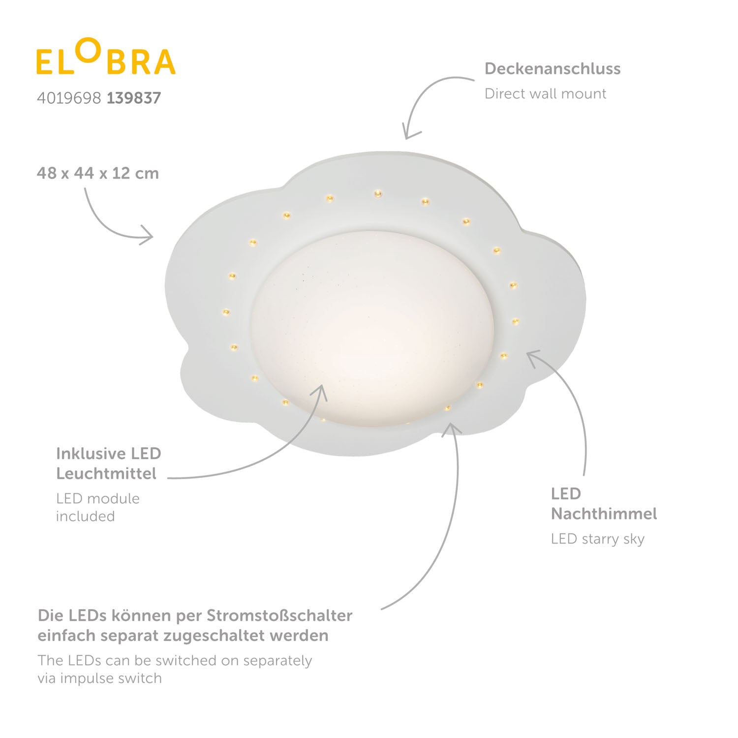 Elobra Wolke S LED stropní světlo bílé 11 W