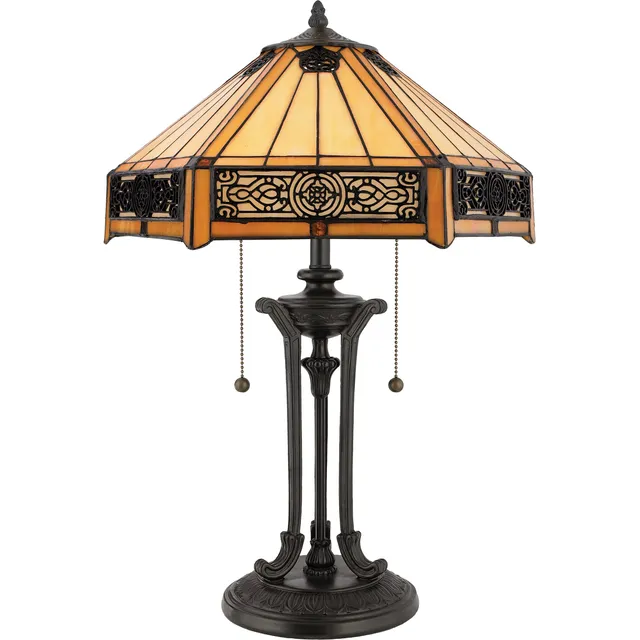 Quoizel Indus stolní lampa vintage bronze vitráž