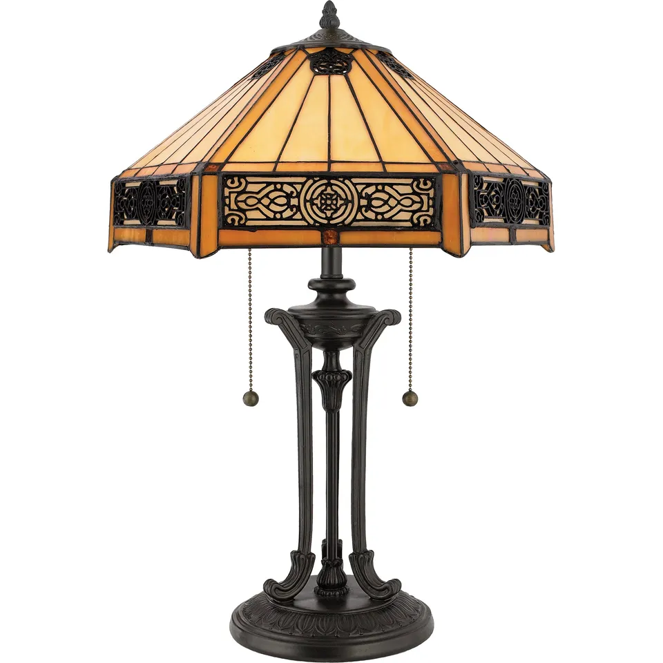 Quoizel Indus stolní lampa vintage bronze vitráž