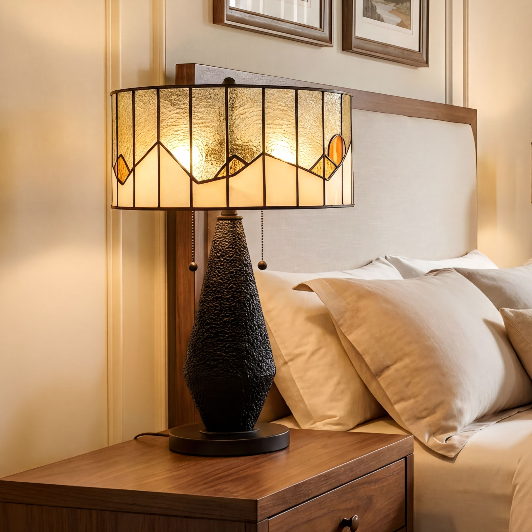 Quoizel Blackwood Table Lamp lampa matná černá vitráž