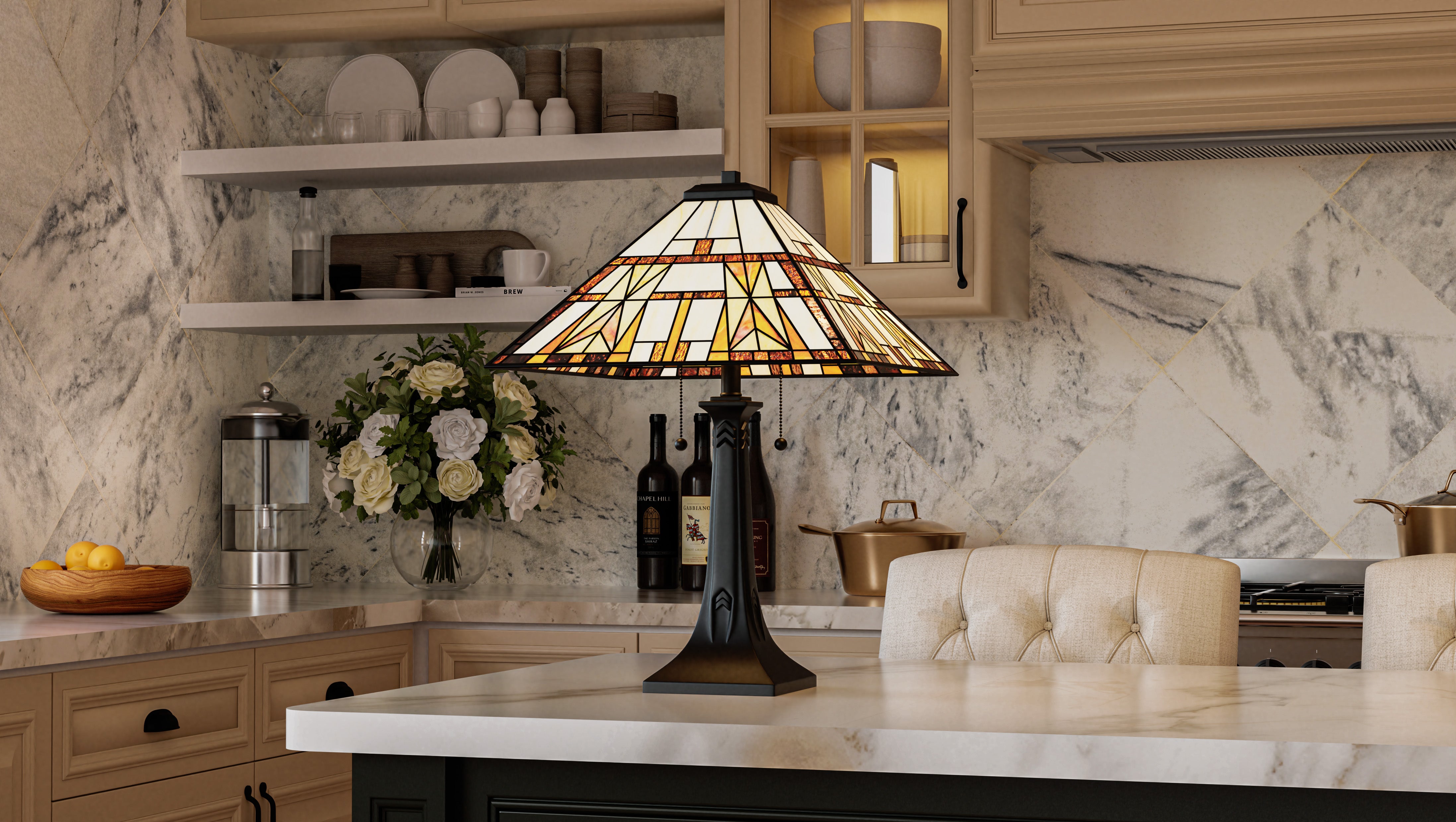 Quoizel Kaylor stolní lampa vitráž černá